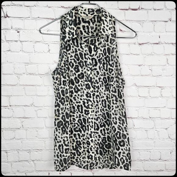 Guess Tops - GUESS Leopard Animal Print Black White Sleeveless Semi-Sheer Career Dress Top Sm